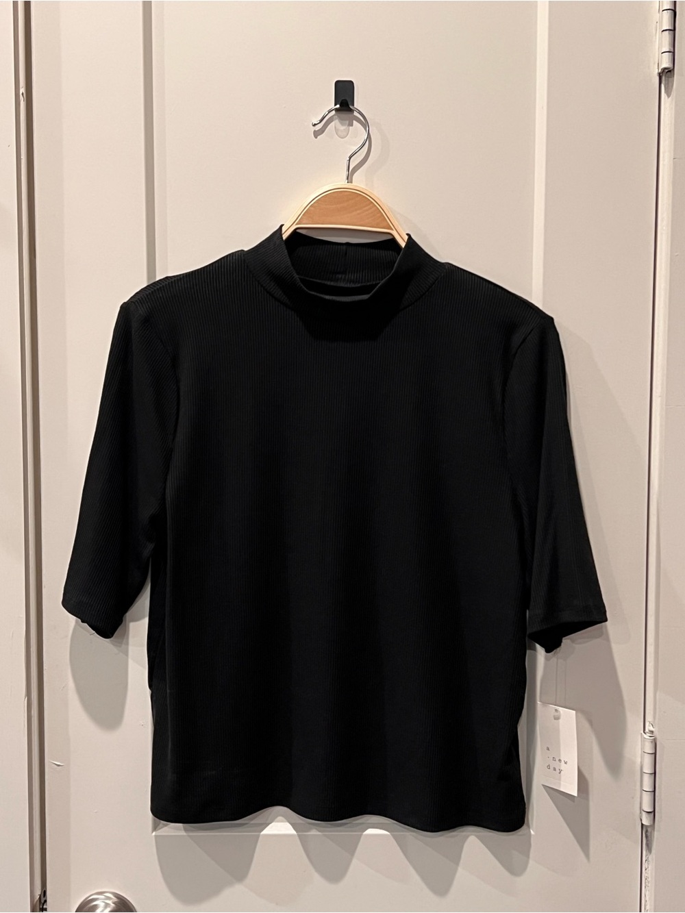 a new day Black Ribbed Mock Neck Short Sleeve Top